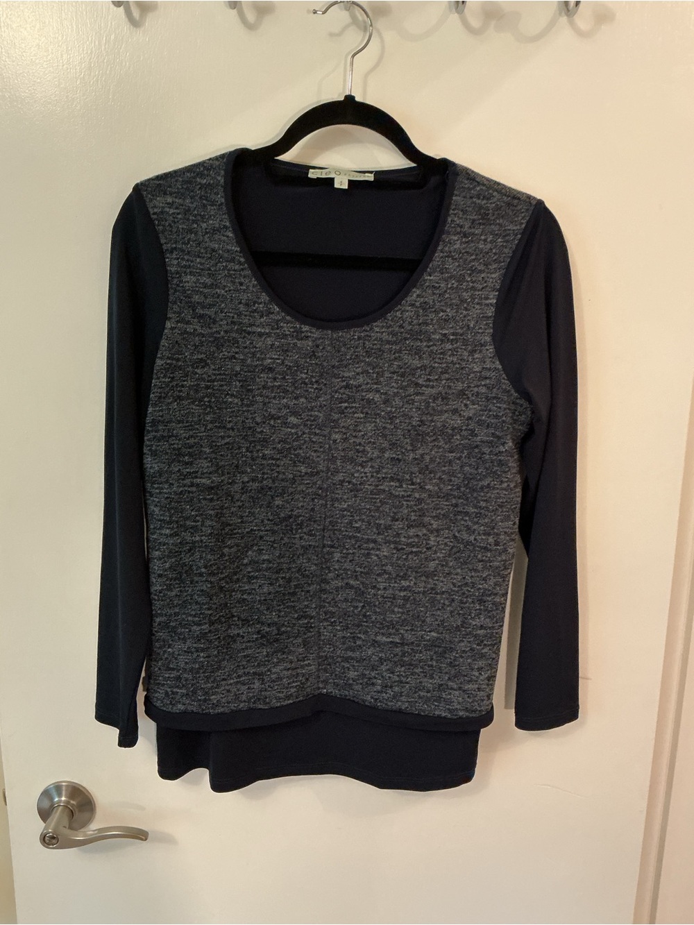 cleo Two-Tone Layered Long Sleeve Top - Gray & Black